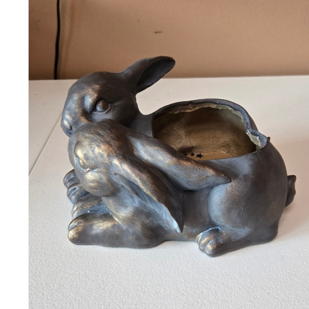 New Creative Plow & Hearth Metallic Rabbit Bunny Planter Pot Bronze 845283